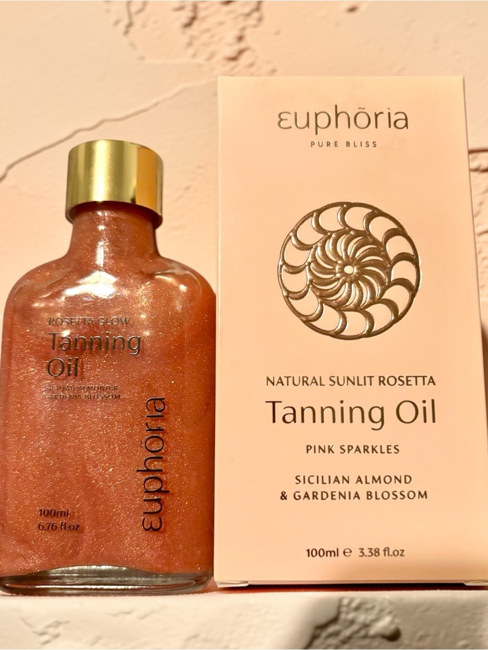 Euphoria Tanning Oil with Pink Sparkles imported from Greece